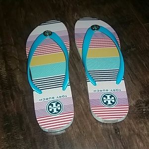 Turquoise Tory Burch Flip Flops